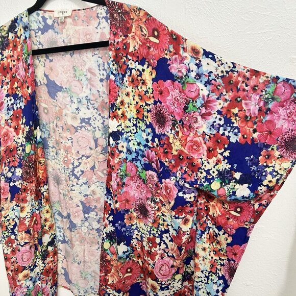Umgee Pink Floral Kimono Cardigan Cover Up Open Front Multicolor Flowy Size M/L - Picture 4 of 11